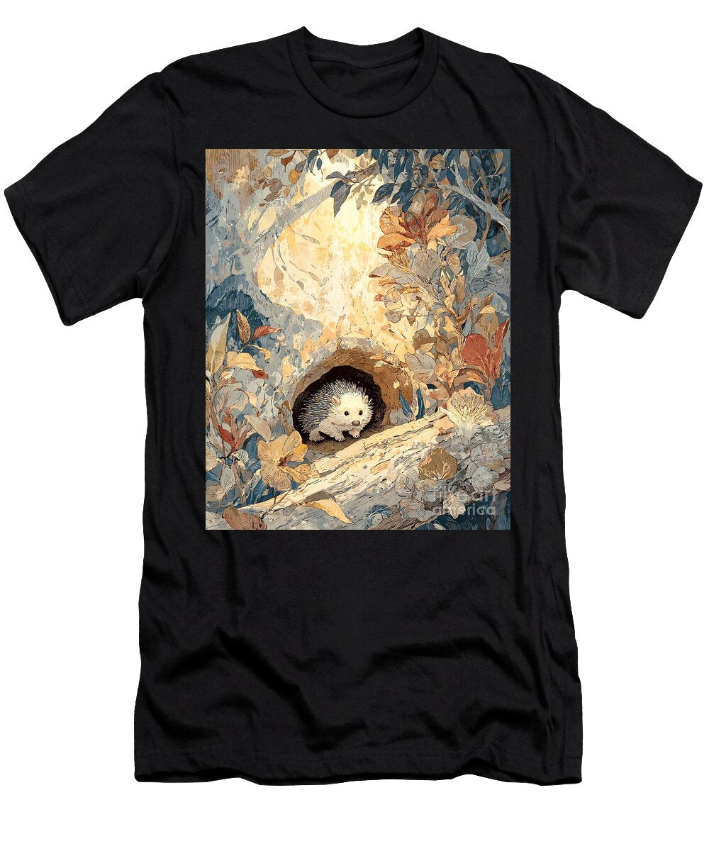 Woodland Creature Hedgehog in a Forest Den Nature Scene Forest Hedgehog Clint Mclaughlin T-Shirt