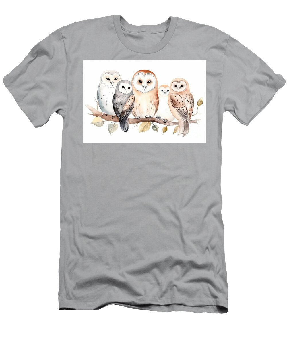Woodland Watercolor Cute Animals Baby Owl Scandinavian Owls on Forest Nursery Poster Design Isolated Charecter N Akkash T-Shirt