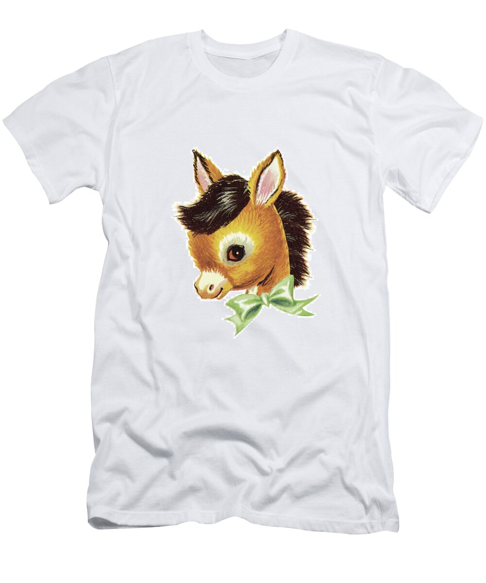 Young Donkey Wearing Green Bow Csa Images T-Shirt