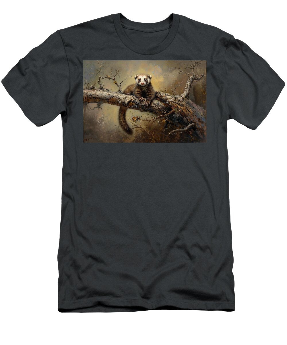 Young Ferret Resting on a Tree Limb Mindscape Arts T-Shirt
